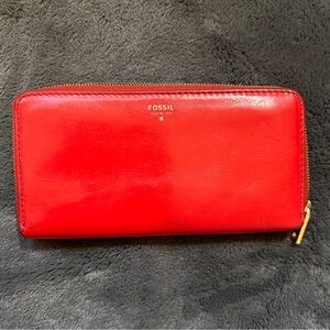 Fossil Bold Red Leather Wallet with pink interior